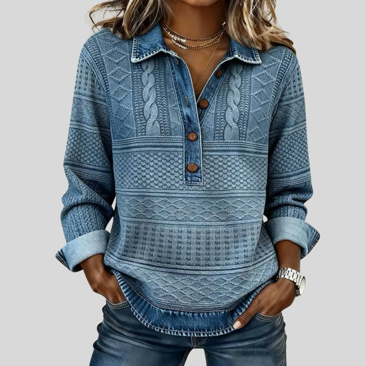 Amelia – Sweatshirt van geweven jersey met denim-details