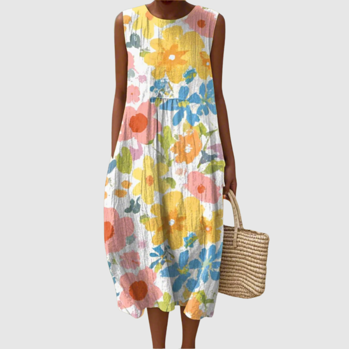 Ella | Pastel Bloemen Midi-jurk