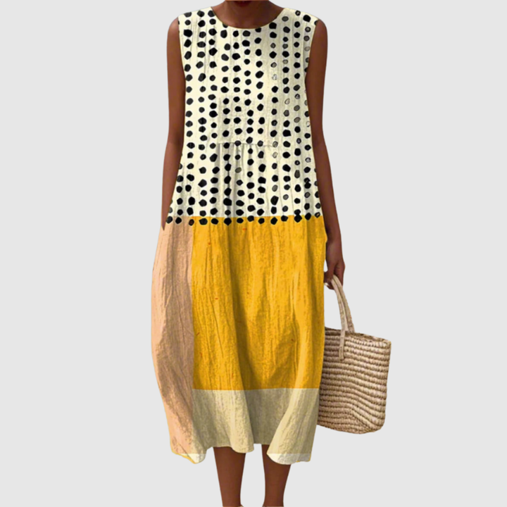 Leah | Polka Kleurblok Midi Jurk