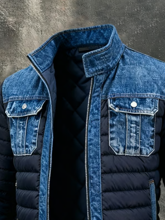 GEVOERDE JAS MET VERFENDE DENIM DETAILS