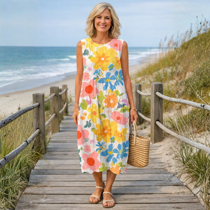 Ella | Pastel Bloemen Midi-jurk
