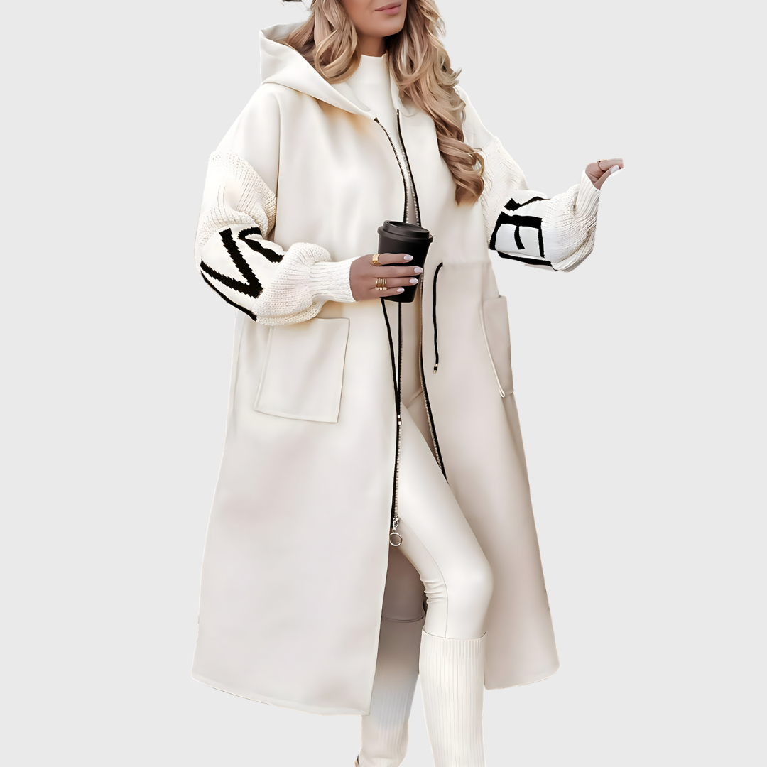 Desislava - Damesjack met gebreide mouwen en capuchon