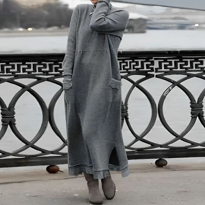 Mara Gebreide Maxi Jurk – Cozy Lange Mouwen Oversized Winter Jurk