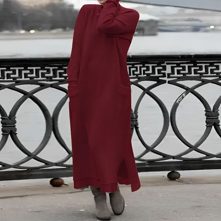 Mara Gebreide Maxi Jurk – Cozy Lange Mouwen Oversized Winter Jurk
