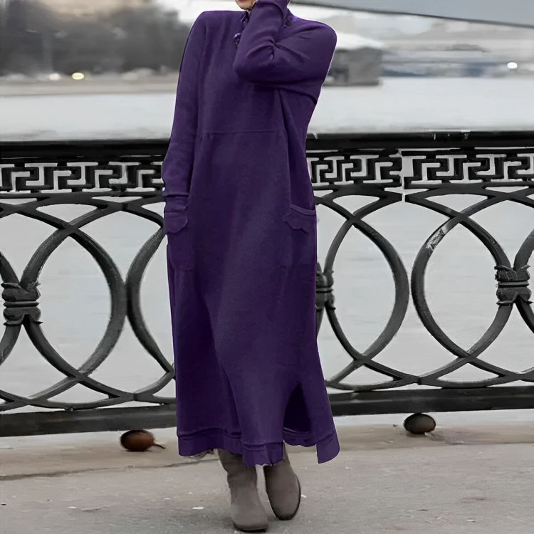 Mara Gebreide Maxi Jurk – Cozy Lange Mouwen Oversized Winter Jurk
