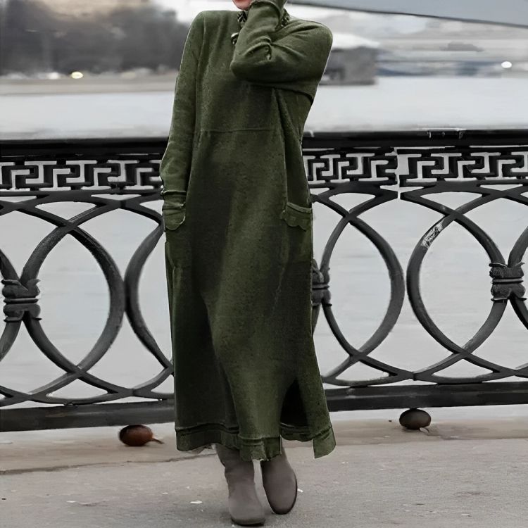 Mara Gebreide Maxi Jurk – Cozy Lange Mouwen Oversized Winter Jurk