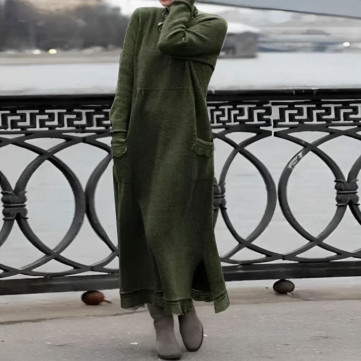 Mara Gebreide Maxi Jurk – Cozy Lange Mouwen Oversized Winter Jurk