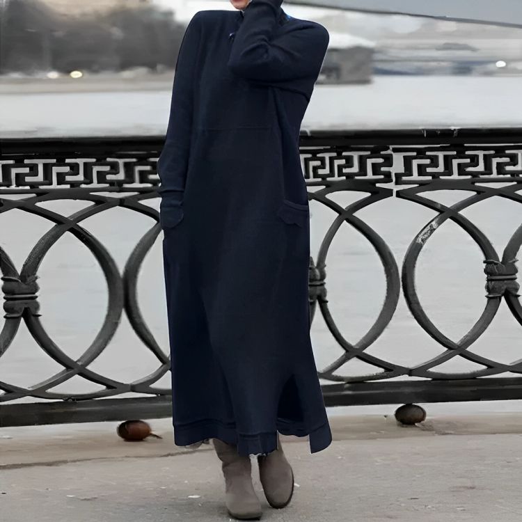 Mara Gebreide Maxi Jurk – Cozy Lange Mouwen Oversized Winter Jurk