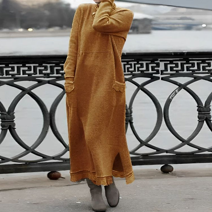 Mara Gebreide Maxi Jurk – Cozy Lange Mouwen Oversized Winter Jurk