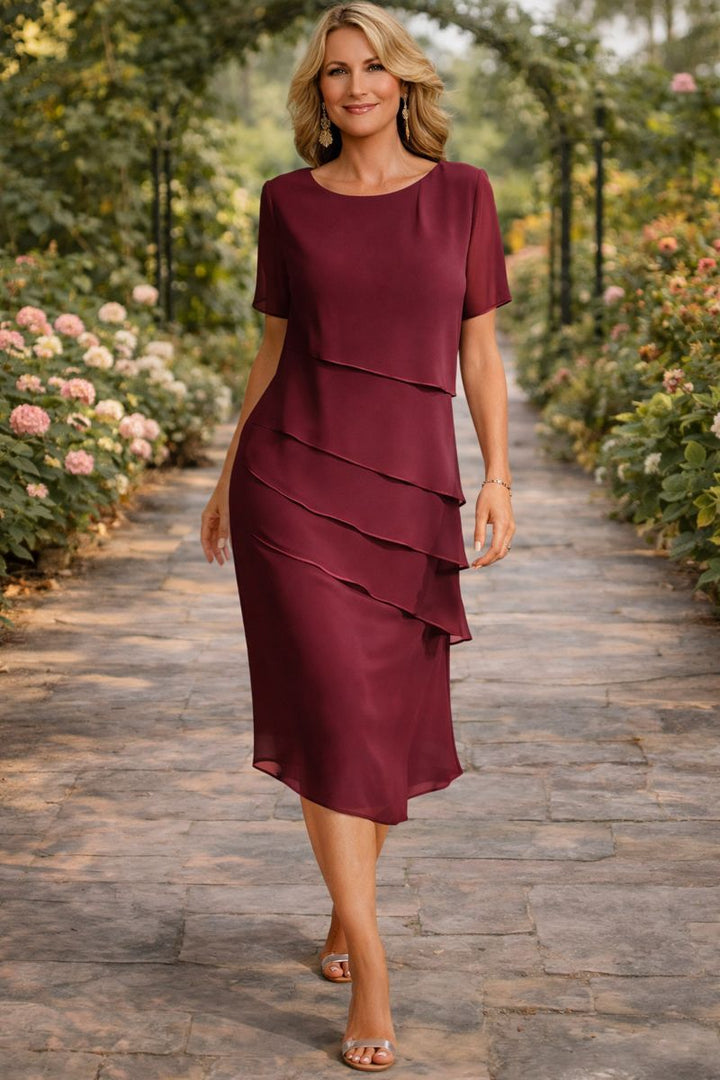 Elena | Gelaagde Chiffon Midi Jurk