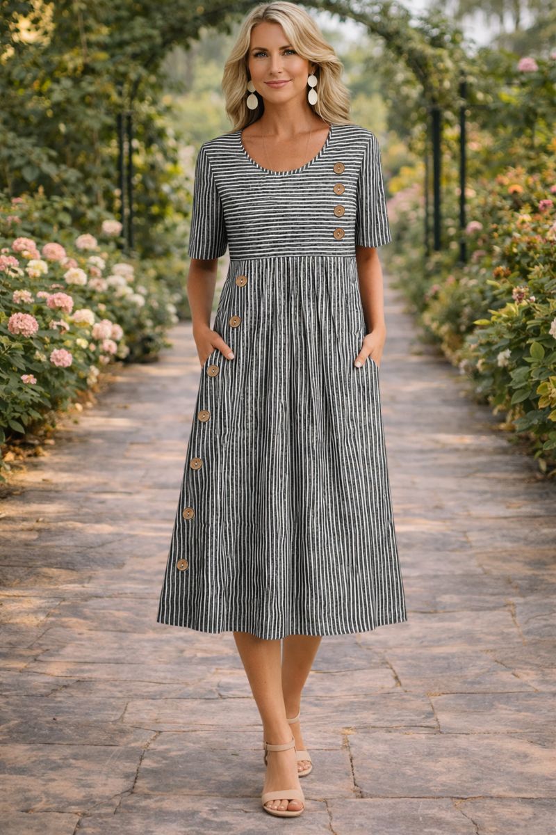 Wanda™ Gestreepte Midi-jurk