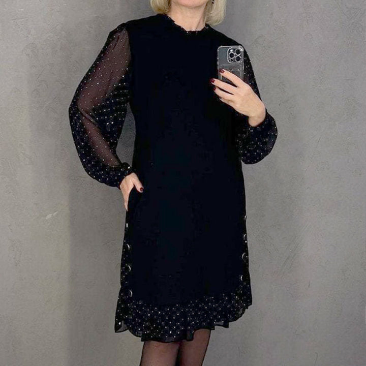 Thessariae - Elegante Jurk met Kristallen en Ronde Hals