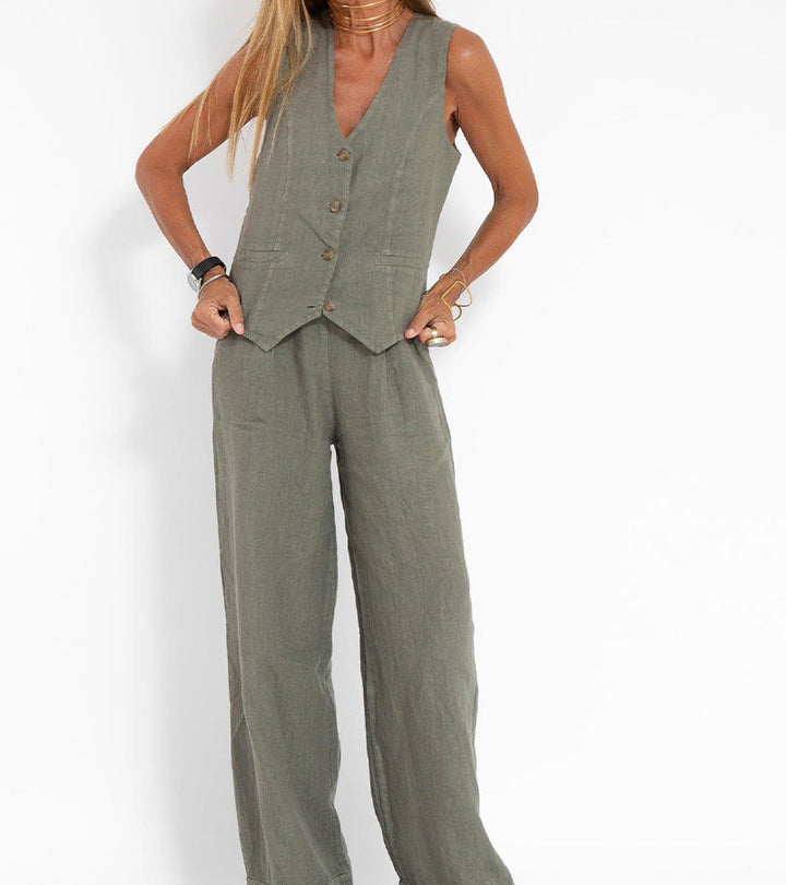 Aira - Gebuttonde Vest & Brede Pantalon Set