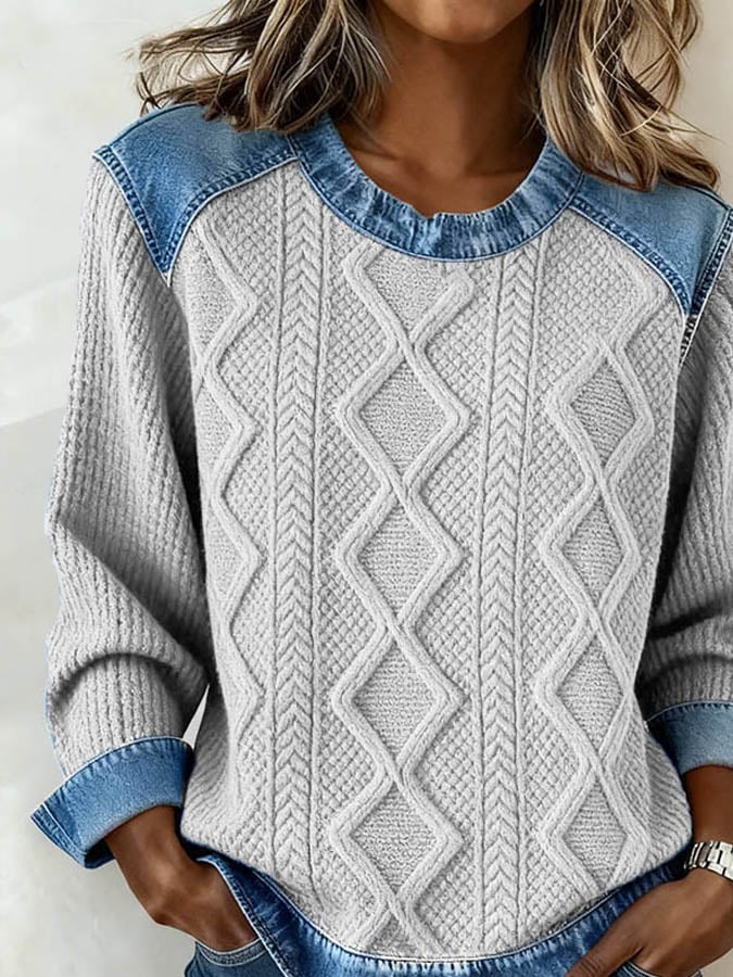 Casual damestrui met ronde hals en patchworkprint