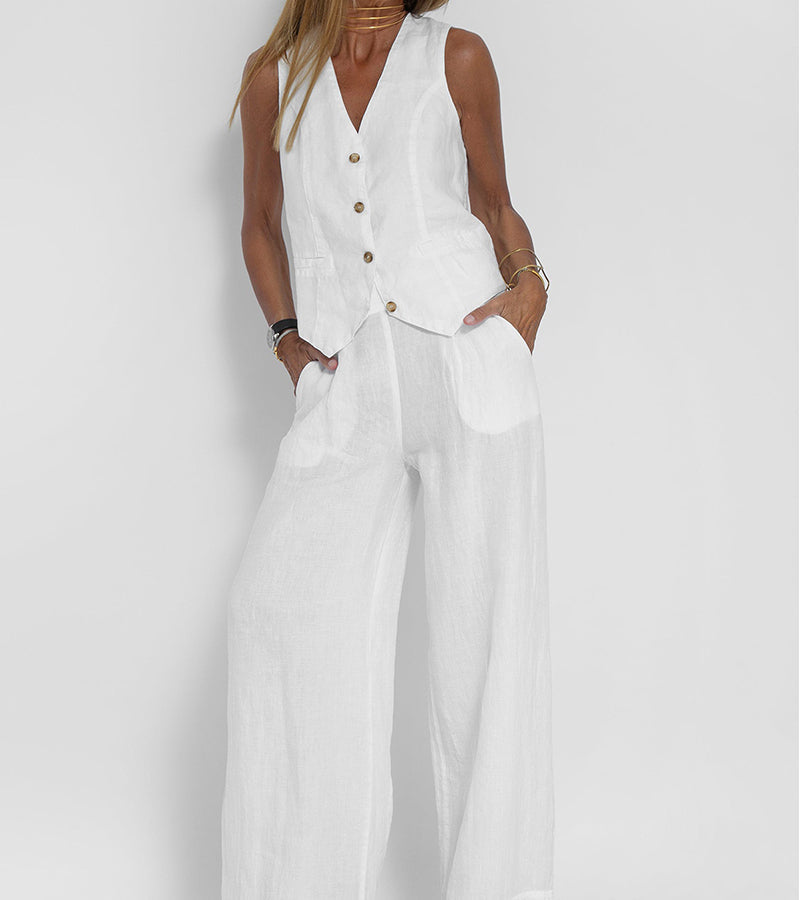 Aira - Gebuttonde Vest & Brede Pantalon Set