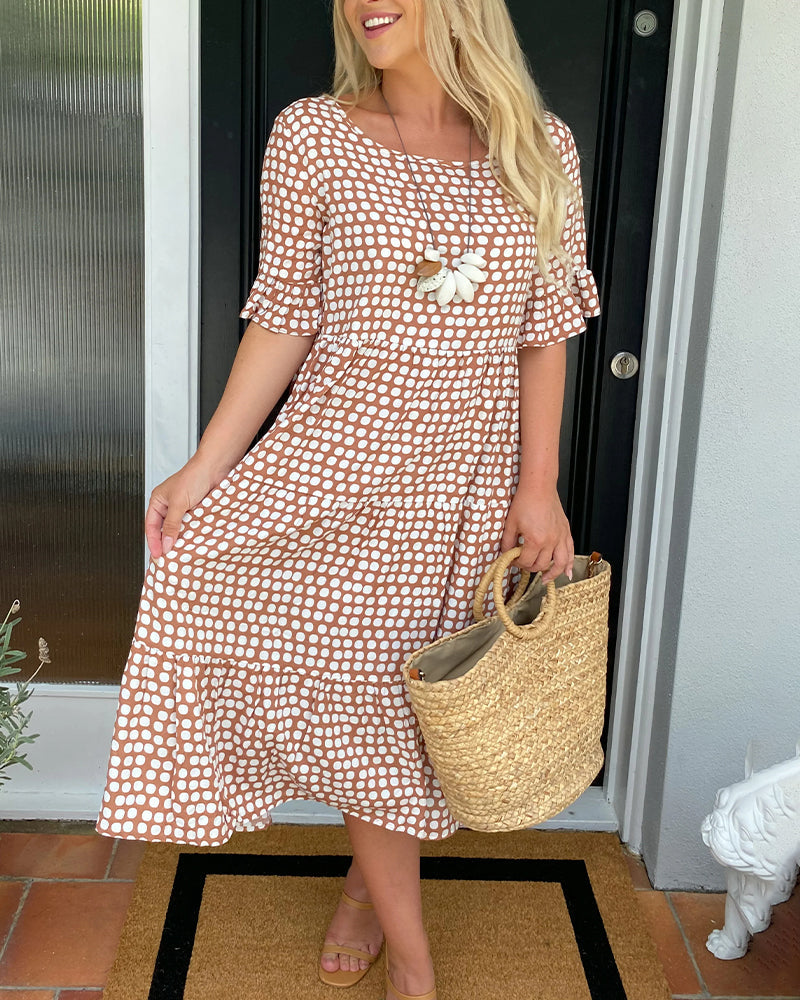 Midi-jurk met ronde hals en stippenprint