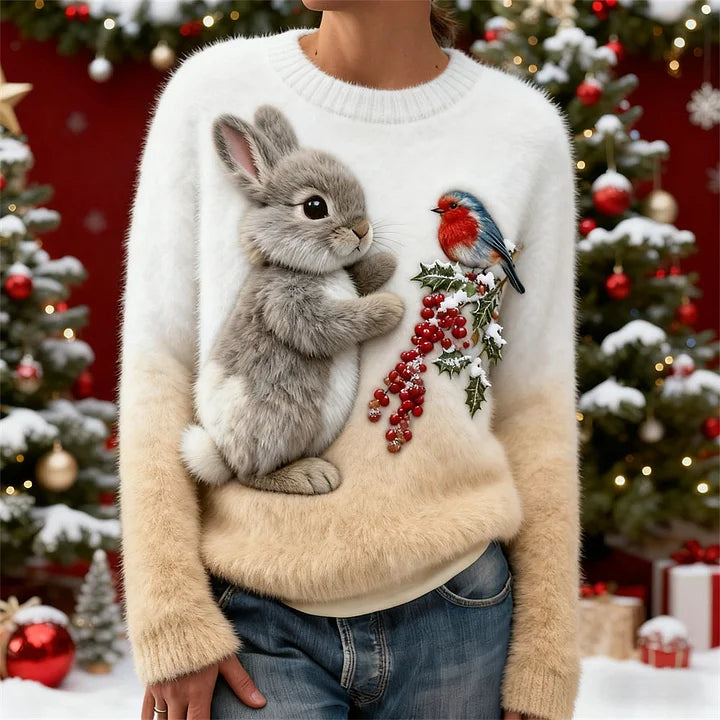 Suzette – Pluche Trui Met Kerstkonijn