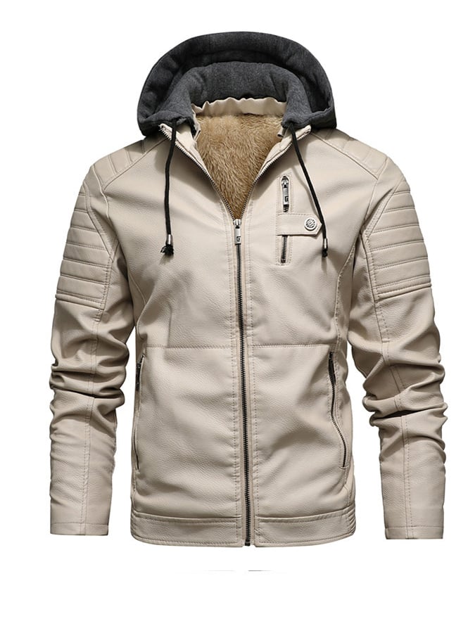 GEBREIDE JAS MET CAPUCHE EN LEERLOOK