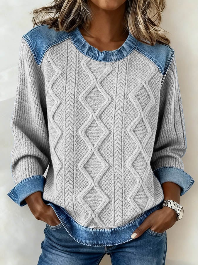 Casual damestrui met ronde hals en patchworkprint