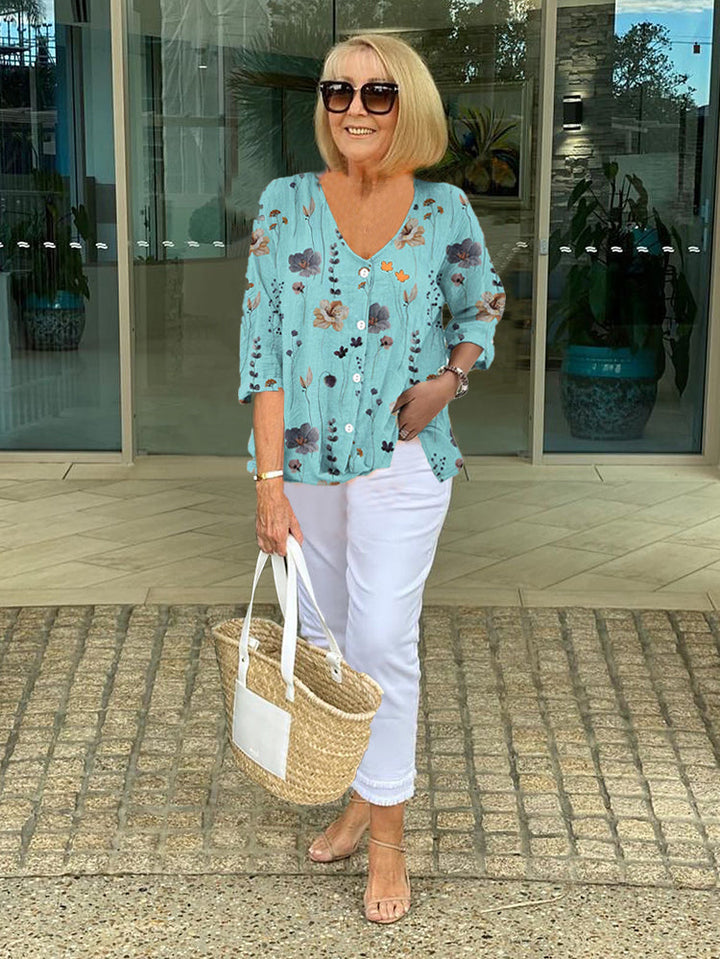 Teresa – Elegante Bloemen Blouse Met Knopen