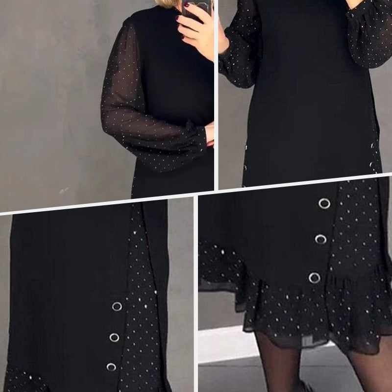 Thessariae - Elegante Jurk met Kristallen en Ronde Hals