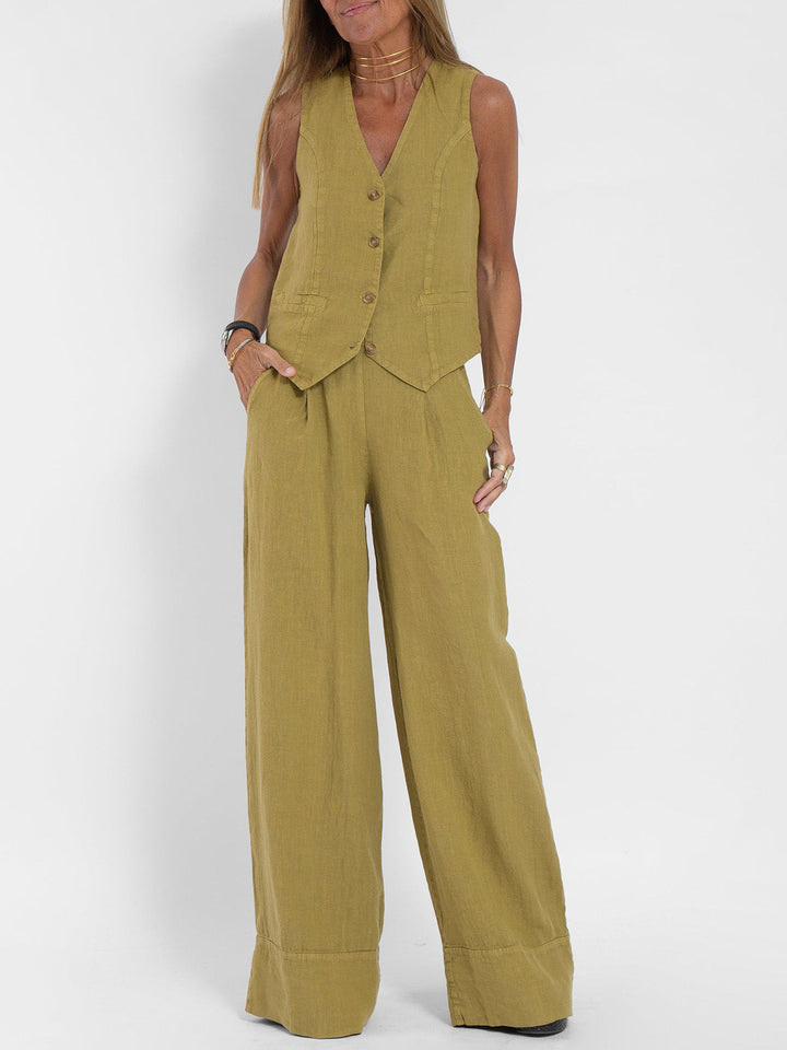Aira - Gebuttonde Vest & Brede Pantalon Set