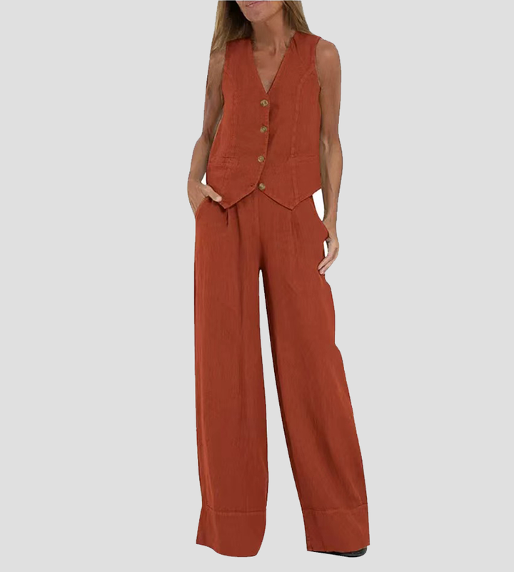 Aira - Gebuttonde Vest & Brede Pantalon Set