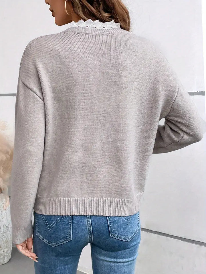 Céline | Chic Trui van Breiwerk met Elegante Kantkraag