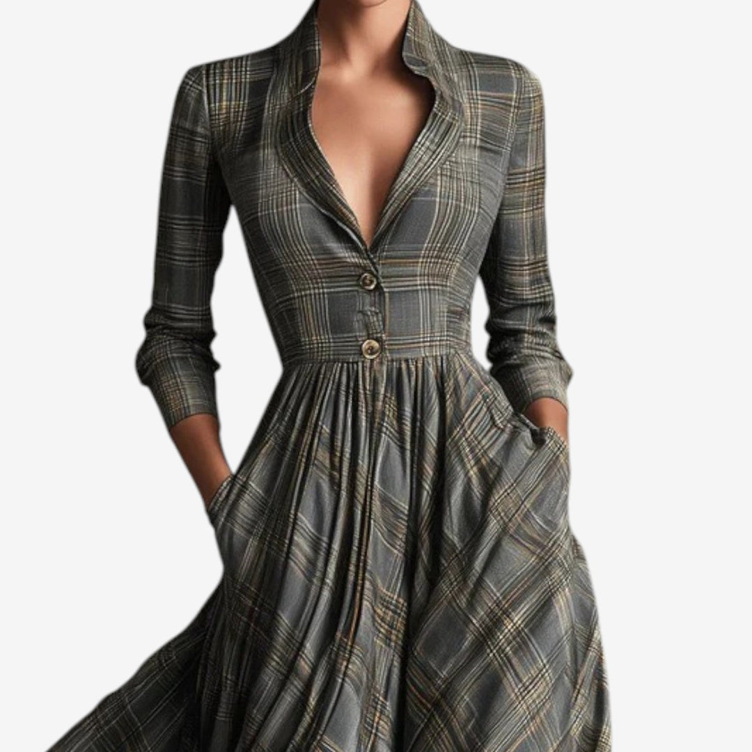 Imogen | Vloeiende Maxi Jurk met Ruitpatroon