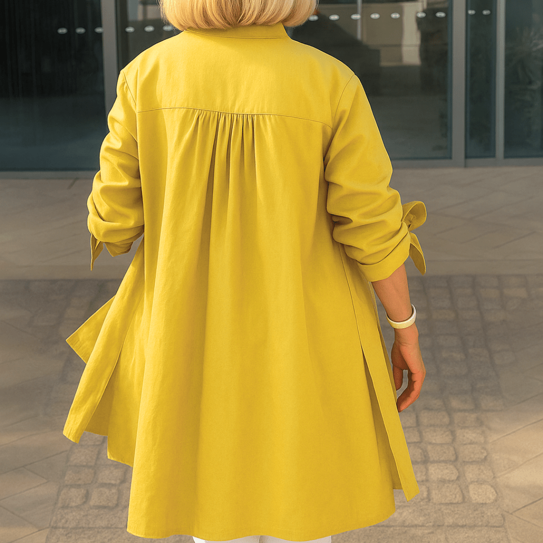 Laura™ | Effen overhemd blouse met strikmouwen