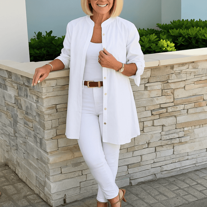 Laura™ | Effen overhemd blouse met strik mouwen