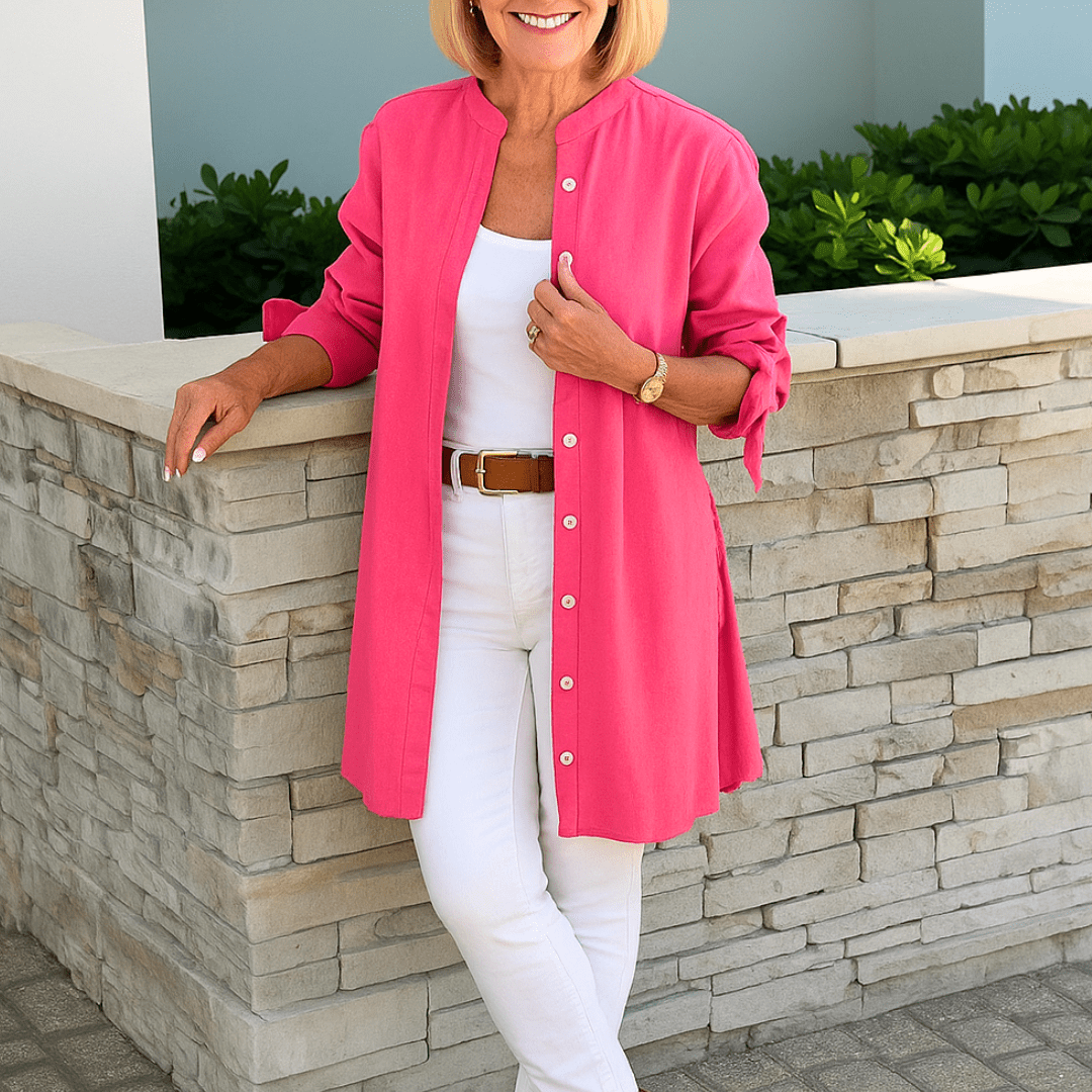 Laura™ | Effen overhemd blouse met strik mouwen