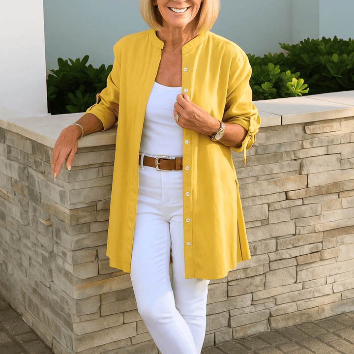 Laura™ | Effen overhemd blouse met strikmouwen