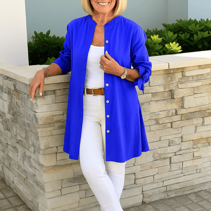 Laura™ | Effen overhemd blouse met strikmouwen
