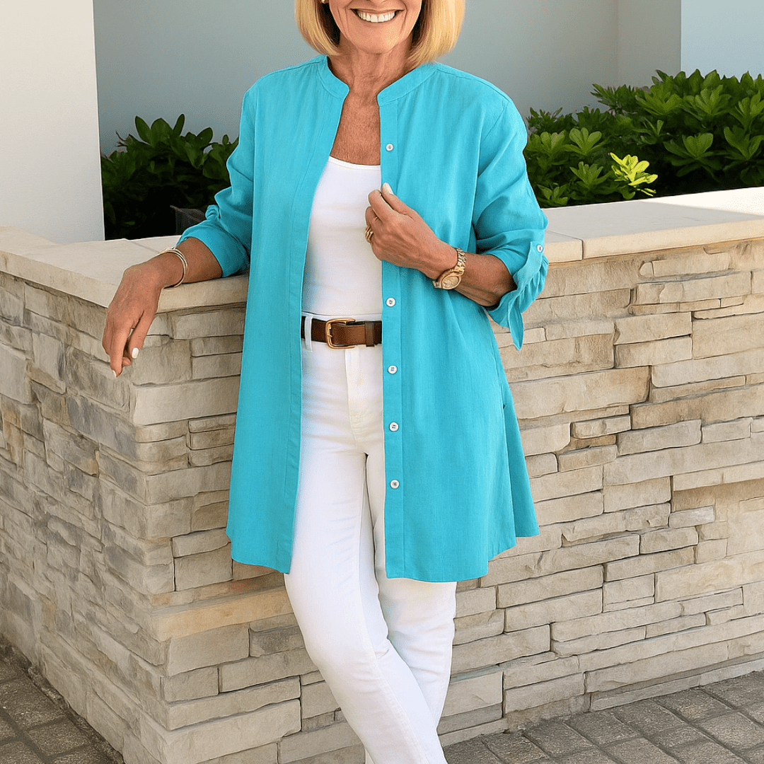 Laura™ | Effen overhemd blouse met strikmouwen