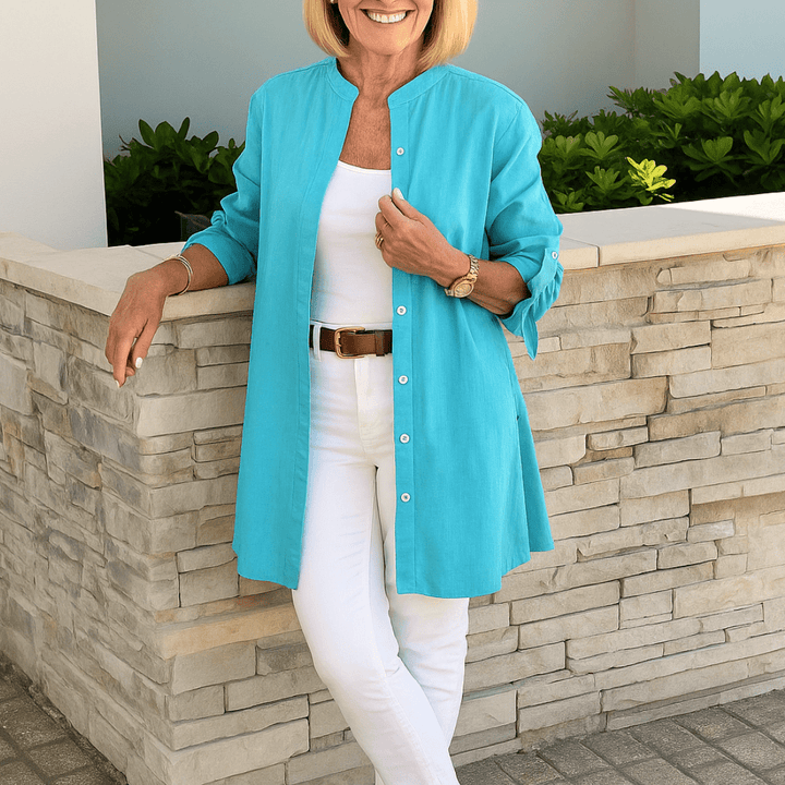 Laura™ | Effen overhemd blouse met strikmouwen