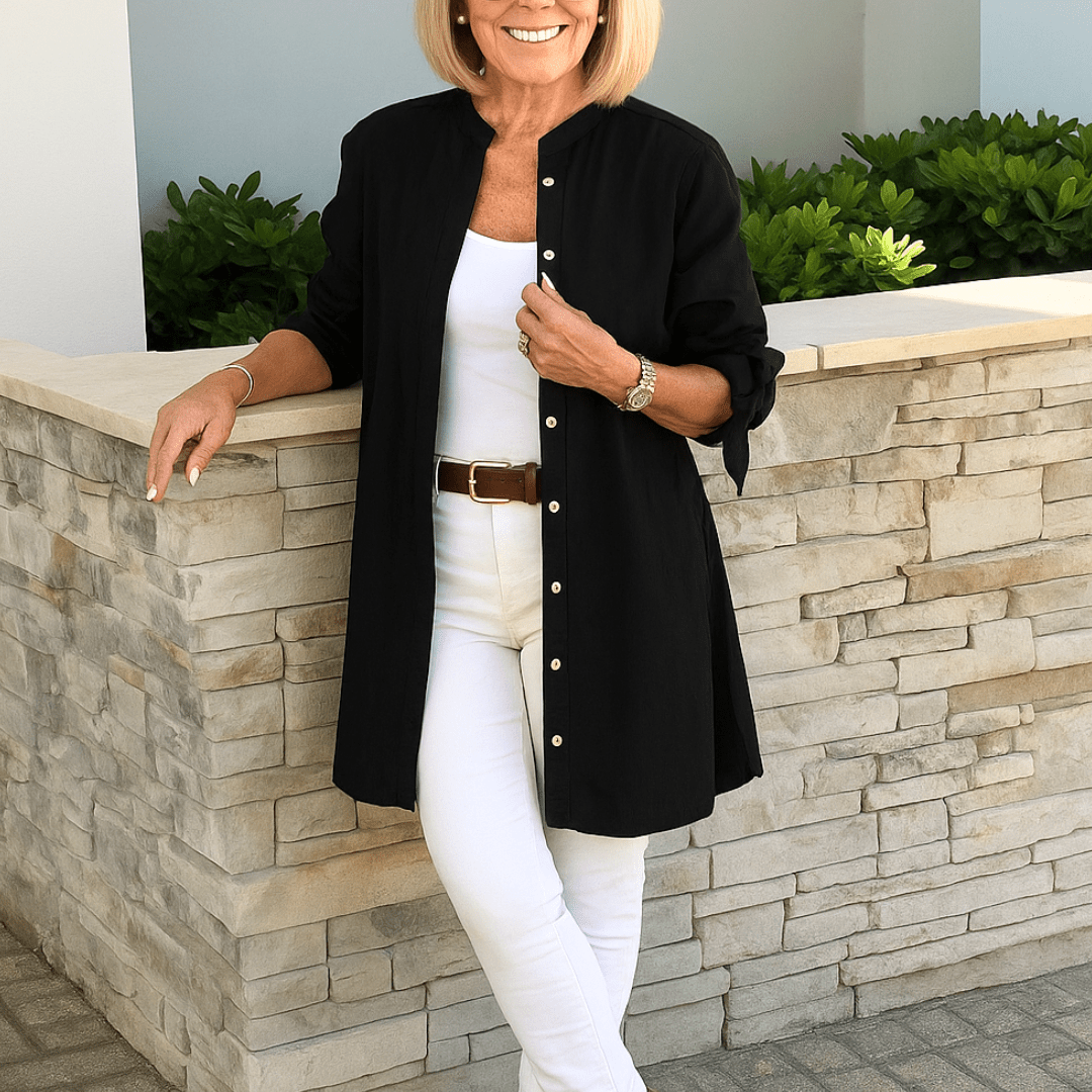 Laura™ | Effen overhemd blouse met strikmouwen