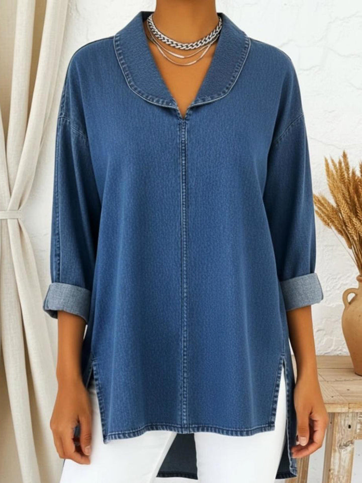 Prysaviennea - Chique Denim Overhemd met Schalkraag