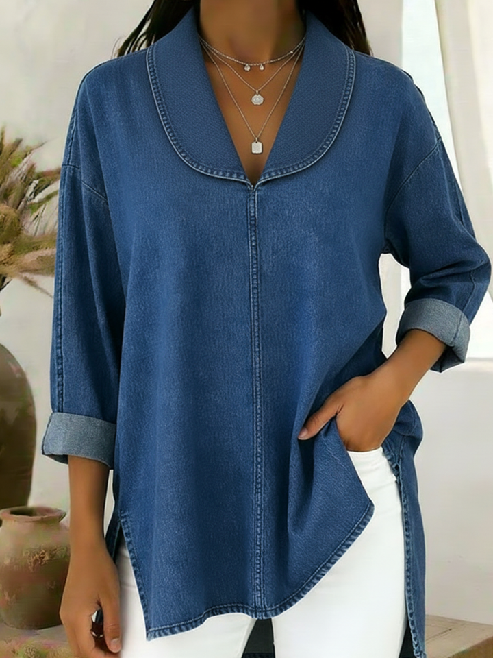 Prysaviennea - Chique Denim Overhemd met Schalkraag
