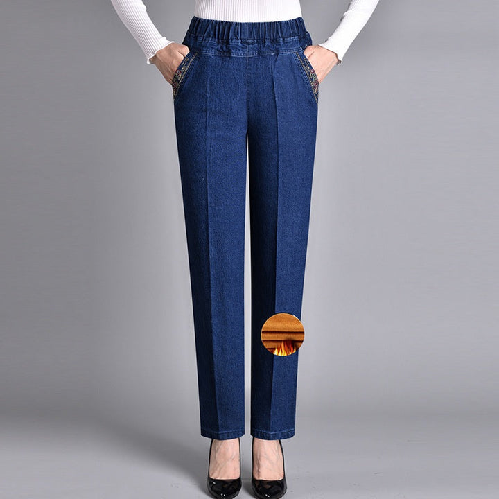 Damesjeans met zijzakken en elastische taille