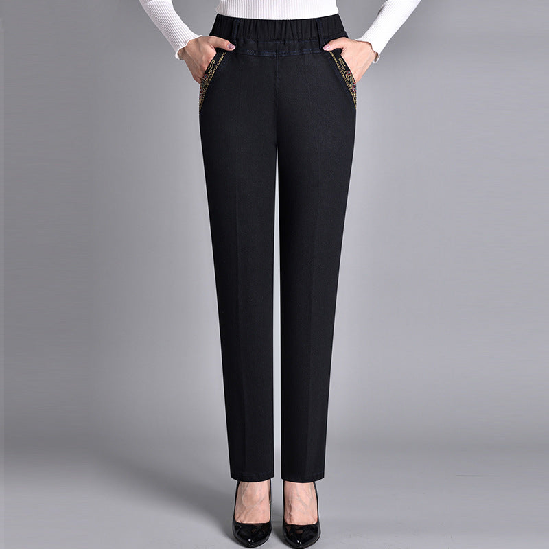 Damesjeans met zijzakken en elastische taille