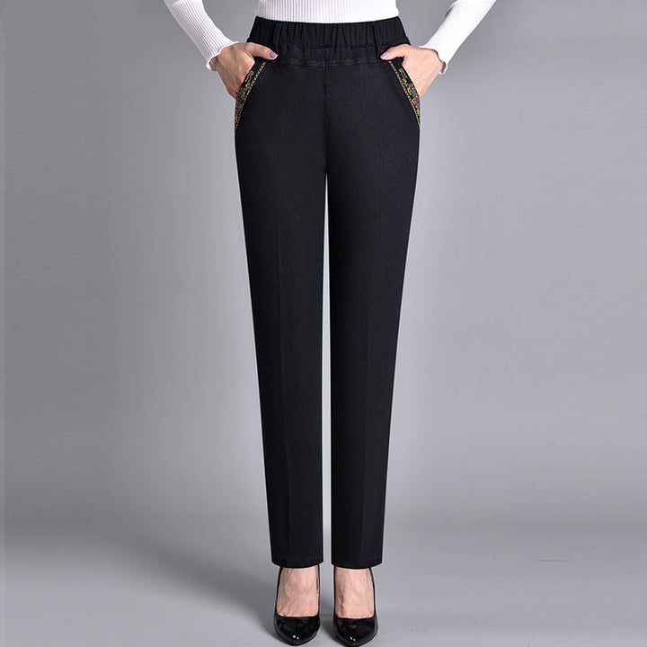 Damesjeans met zijzakken en elastische taille