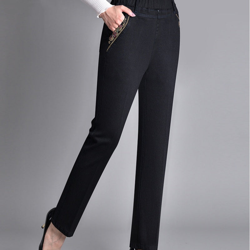 Damesjeans met zijzakken en elastische taille