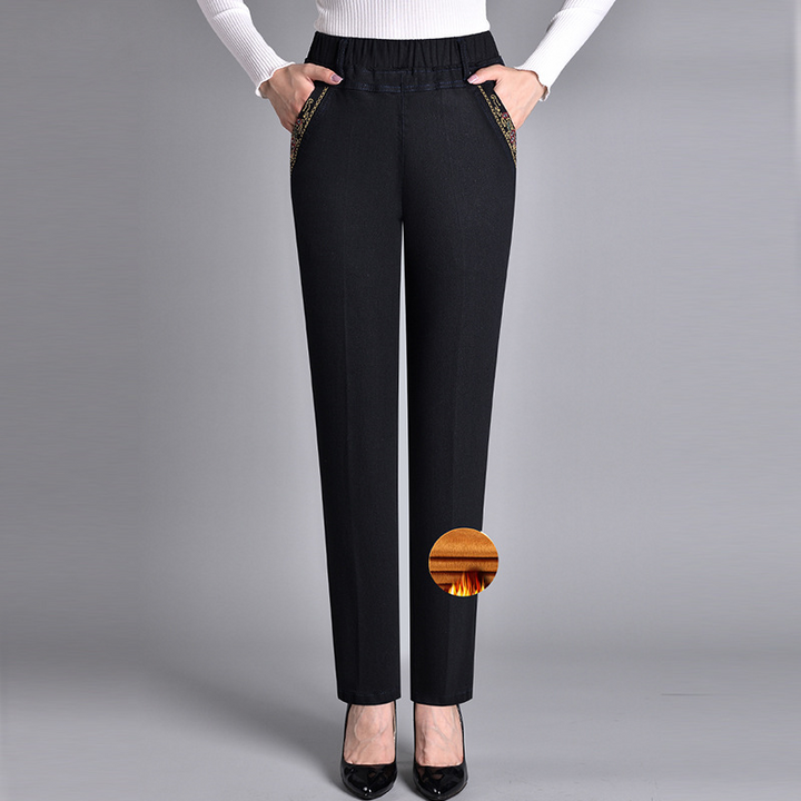 Damesjeans met zijzakken en elastische taille