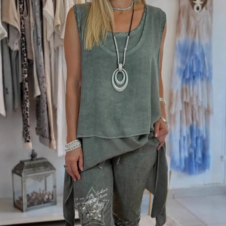 Oriane - Dames Tweedelig Set: Mouwloze Top en Geprinte Broek