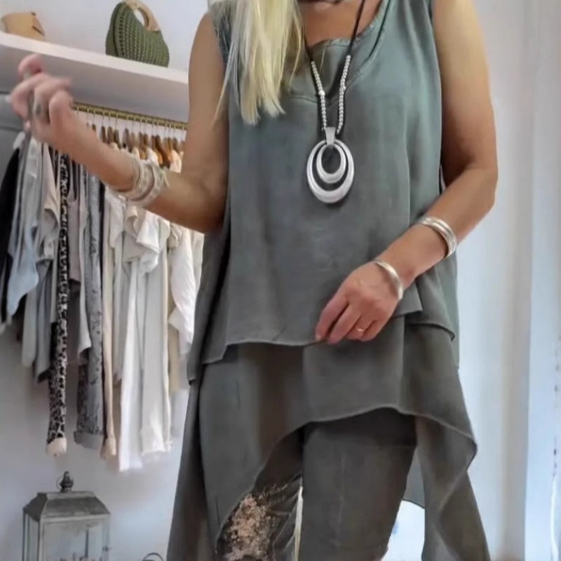 Oriane - Dames Tweedelig Set: Mouwloze Top en Geprinte Broek
