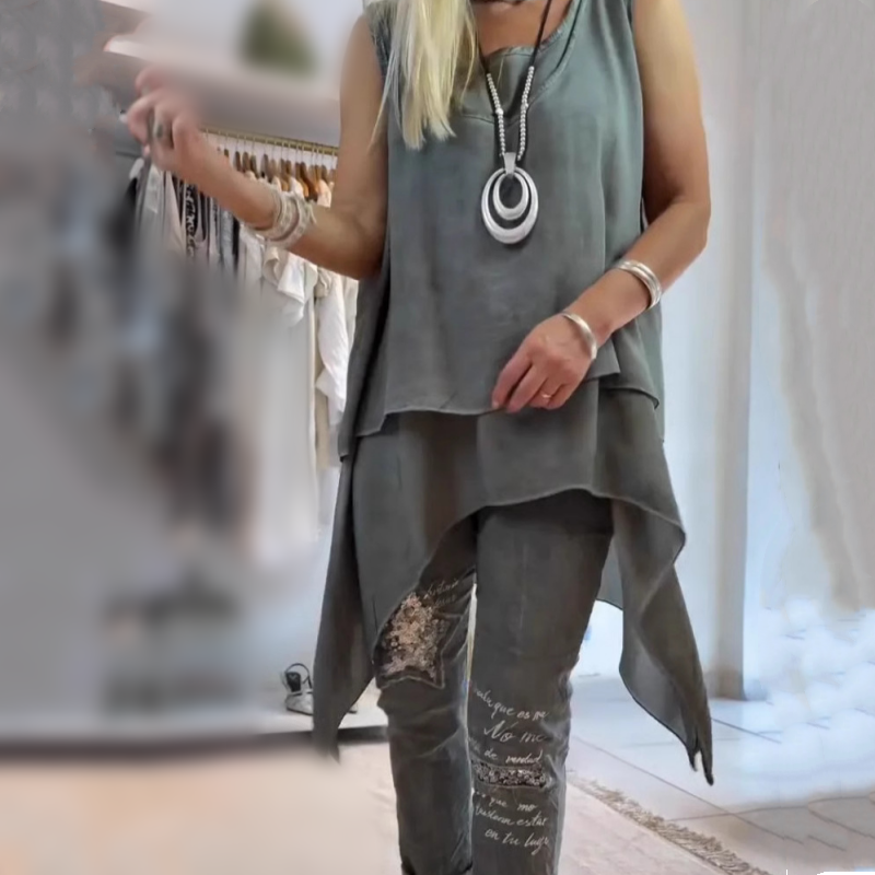 Oriane - Dames Tweedelig Set: Mouwloze Top en Geprinte Broek