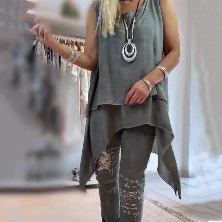 Oriane - Dames Tweedelig Set: Mouwloze Top en Geprinte Broek