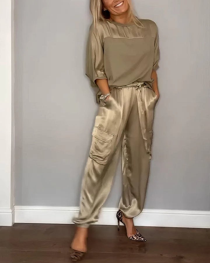 AMELIA | Compleet Twee Stukken Blouse en Cargo Broek Chic