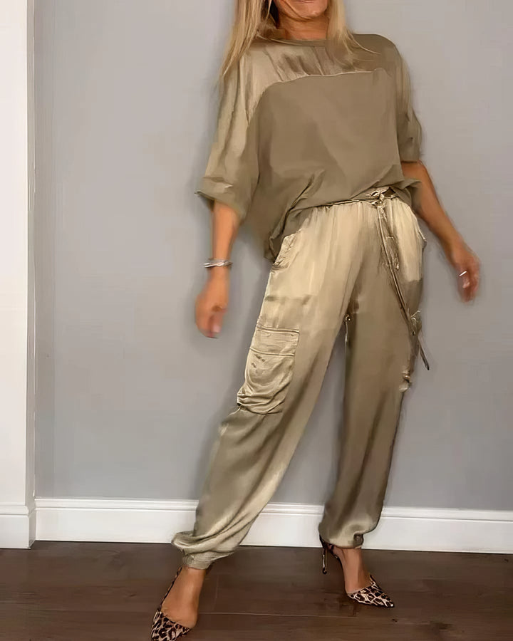 AMELIA | Compleet Twee Stukken Blouse en Cargo Broek Chic